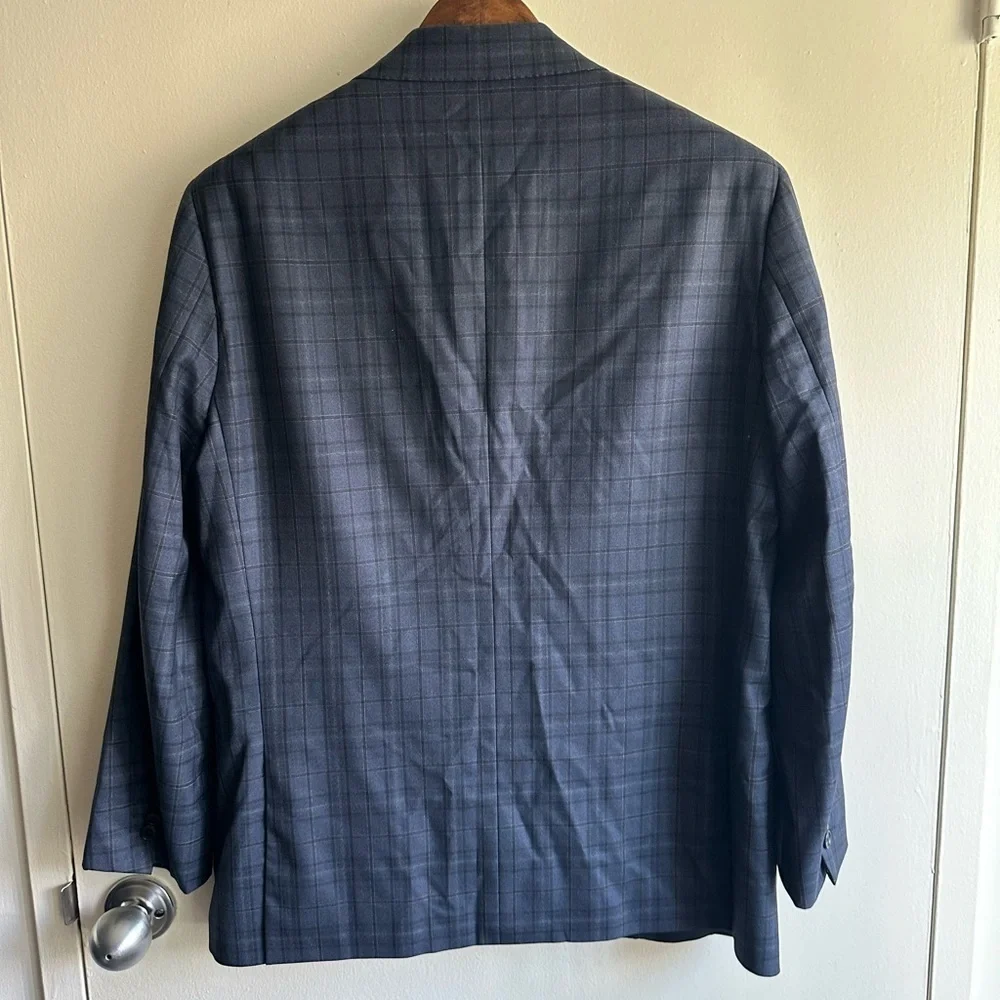 ISAIA Navy Fully Canvassed Checkered Blazer